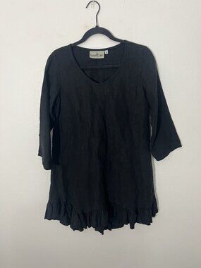 Goddess Gear Black Linen Tunic Dress Size Small